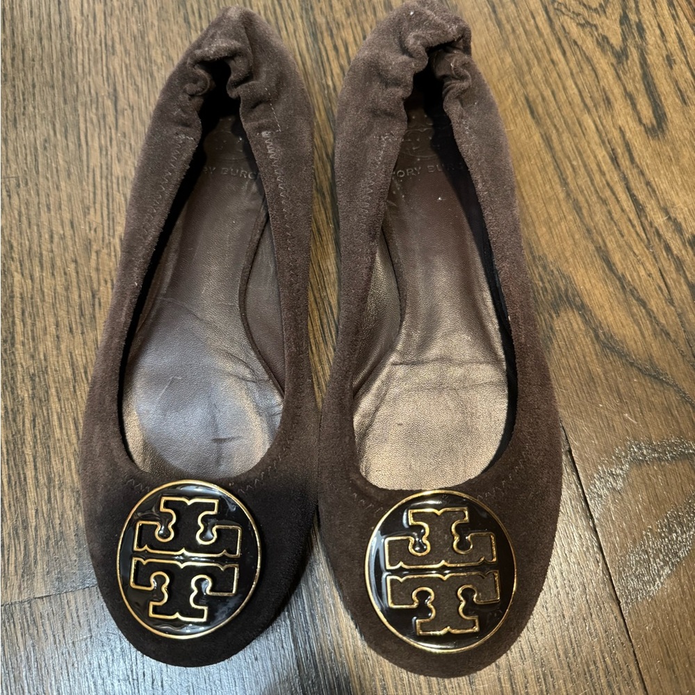 Authentic Tory Burch brown suede ballet flats